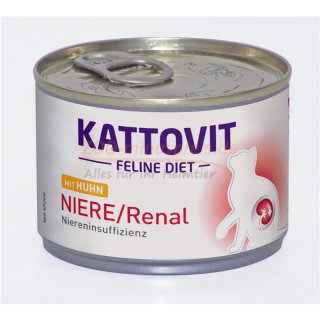 Katzenfutter Kattovit Niere/Renal mit Huhn, Nassfutter, Nierenschonkost, (12 Stk  185 g=2200g)