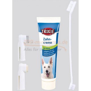 Hunde Zahnpflege SET, bestehend aus 1 Zahnbrste, 2 Fingerzahnbrstenkpfe, 1 Zahnpasta Minze