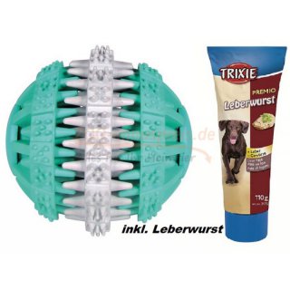 Hundeleckerlie Mintfresh Ball, Naturgummi 7 cm Durchmesser, geeignet um Snacks oder Leberwurst einzufllen um das Snackverggen mit der Zahnreinigung zu kombinieren