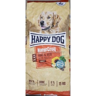 Hundefutter HAPPY DOG Natur croq Rind & Reis 15 kg, das ausgewogene, bekmmliche Trockenfutter mit wertvollem Rind, leichtverdaulichem Reis und einem migen Fettgehalt
