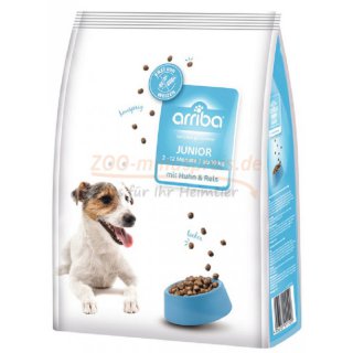 Hundefutter ARRIBA Junior, Geflgel und Reis in 3 kg und 12 kg, ohne Zucker, Farbstoff, Aromastoffe und Weizen