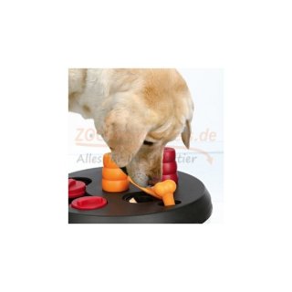 Flip Board 23 cm Durchmesser, Level 2, für jeden Hund besonders auch für kleine Hunde geeignet. Durch verschiedene Öffnungstechniken gelangt der Hund an seine Belohnung