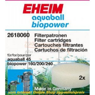 Eheim Filterpatronen 2618 für Bio Power 160 - 240, Aquaball 60 - 180 und Eheim Innenfilter 2208