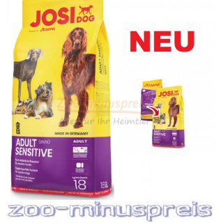 Hundefutter JosiDog ADULT SENSITIVE, für sensible ausgewachsene Hunderasse, in 4,5 kg und 18 kg. mit glutenfreien Rezeptur ist das schmackhafte Hundefutter leicht verdaulich und hoch verwertbar.