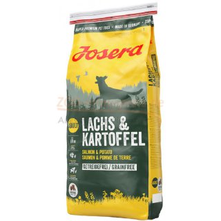 Hundefutter JOSERA LACHS & KARTOFFELN, in 4,5 kg und 15 kg. Der getreidefreie Hochgenuss fr unsere Leckermuler: Lachs und Kartoffel, mit Krutern und Frchten. Aufgrund des geringen Eiwei- und Energiegehaltes und des moderaten Mineralstoffgehaltes