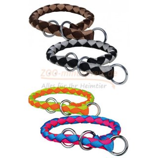 Hundehalsband CAVO Flechthalsband einstellbar mit Wrgesperre am Hals, berwurfhalsband, Nylon rund, mit Zugbegrenzung 35cm-41cm, 12mm stark 143720 Halsband 35?41 cm/ 12 mm schwarz silber