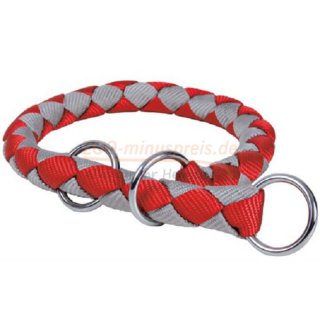 Hundehalsband CAVO Flechthalsband einstellbar mit Wrgesperre am Hals, berwurfhalsband, Nylon rund, mit Zugbegrenzung 39 cm - 45 cm, 12 mm stark 14383 rot silber 38-45cm