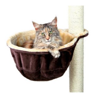 Katzen Kratzbaum Liegemulde oder Kuschelsack 38 cm Durchmesser mit Metallrahmen, Plsch wendbar, Farbe beige und braun -  innen