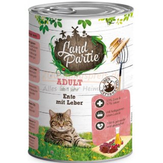 LandPartie Katzennassfutter Adult mit Ente und Leber 400 g, Getreide- und glutenfreies Katzennassfutter - ohne Zucker