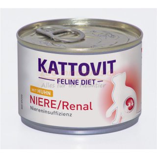 Katzenfutter Kattovit Niere/Renal mit Huhn, Nassfutter, Nierenschonkost, (12 Stk  185 g=2200g)