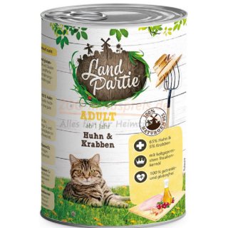 LandPartie Katzennassfutter Adult mit, Huhn und Krabben 400g, Getreide- und glutenfreies Katzennassfutter - ohne Zucker
