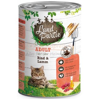 LandPartie Katzennassfutter Adult mit, Rind und Lamm 400g, Getreide- und glutenfreies Katzennassfutter - ohne Zucker, 100 % getreide- und glutenfrei: Frei von Getreide und Gluten