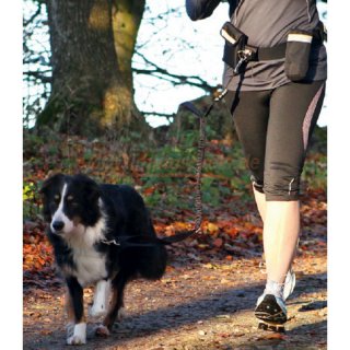 Hunde Hüftgurt mit Tasche und Jogging Leine, aus strapazierfähigem Nylon, durch den Bauchgurt bleiben beide Hände frei, spezieller Befestigungshaken mit Wirbel verhindert Verdrehen der Leine