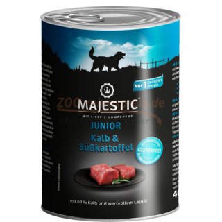 Hundefutter MAJESTIC JUNIOR  800 g  Kalb mit Süßkartoffeln ( 6 x 800 g = 4800 g Gesamtgewicht  )