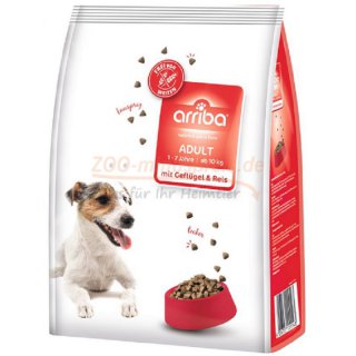 Hundefutter ARRIBA Adult, Geflügel und Reis für ausgewachsene Rassen, in 3 kg u. 12kg, ohne Zucker, Aromastoffe, Farbstoffe und Weizen