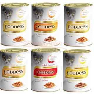 Katzenfutter GODDESS 6 x 400g = 2400g, Nassfutter in verschiedenen Sorten ohne Zucker und Geschmacksverstrker