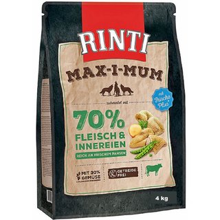 Hundefutter Rinti MAX i MUM PANSEN in 4 kg und 12 kg. Rinti Max-i-Mum kein Getreide sondern hohe Frischfleischgehalte angereichert mit Gemse. Rinti Max i mum Pansen 4 kg